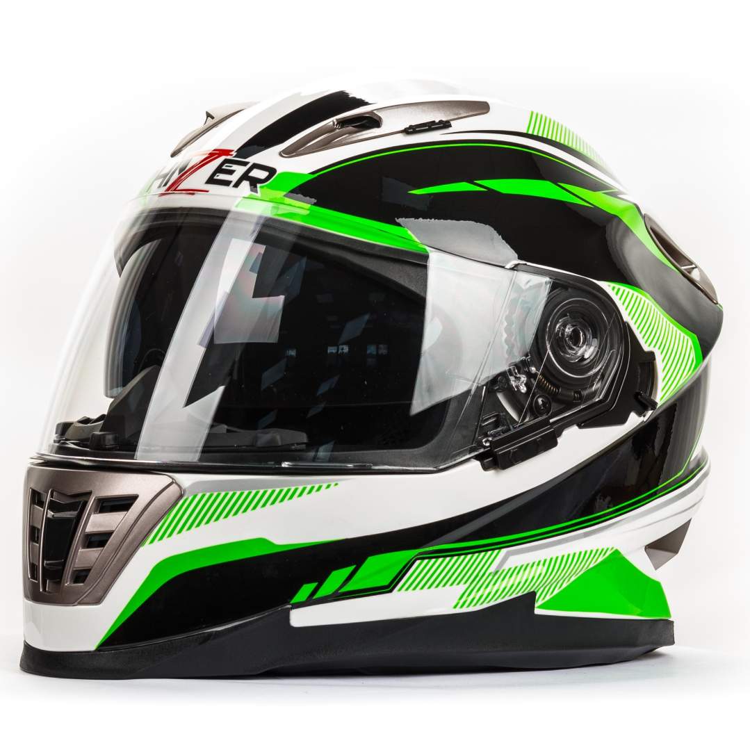 Шлем мото интеграл HIZER B599 #1 (L)  white/green (2 визора)