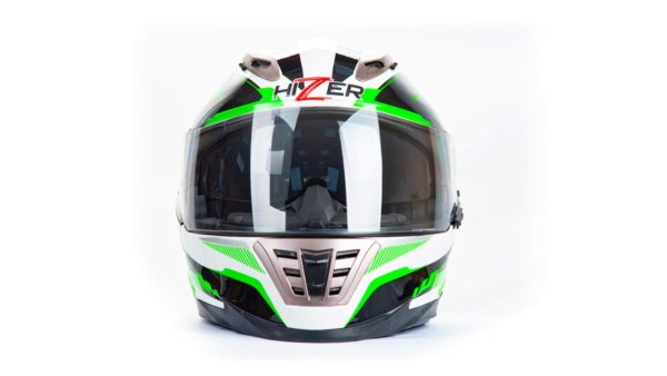 Шлем мото интеграл HIZER B599 #1 (L)  white/green (2 визора)