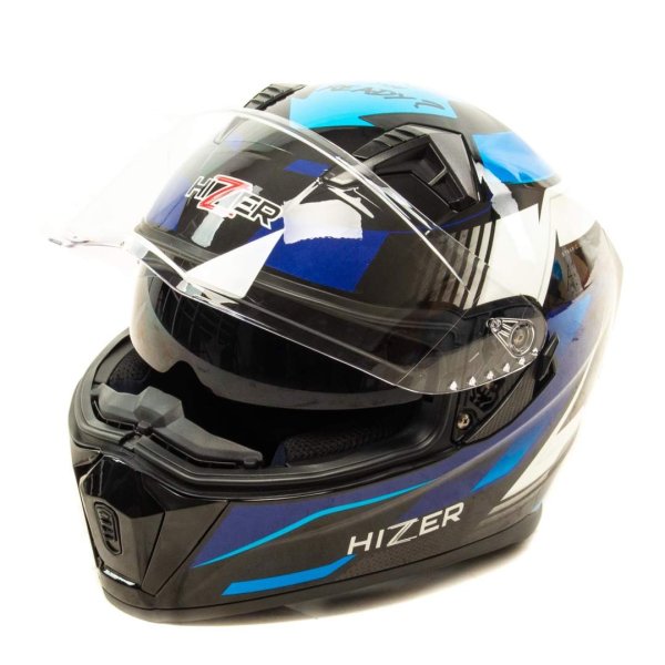 Шлем мото интеграл HIZER J5320 #1 (S)  black/blue (2 визора)