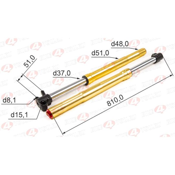 Амортизатор L=810 передний d48x51 (перья, компл.) KAYO T2
