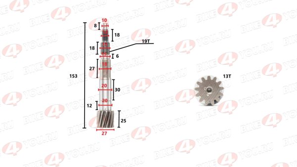 Вал редуктора первичный 161QMK-B2 200см3 с реверсом